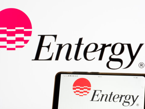 In this photo illustration an Entergy Corporation logo seen displayed on a smartphone