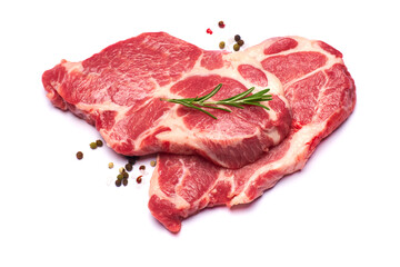 Fresh raw beef or pork steaks on white background