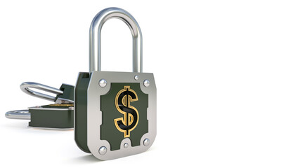 Padlocks with Dollar Sign Keyholes on White Background 3D Rendering