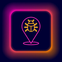 Glowing neon line System bug concept icon isolated on black background. Code bug concept. Bug in the system. Bug searching. Colorful outline concept. Vector