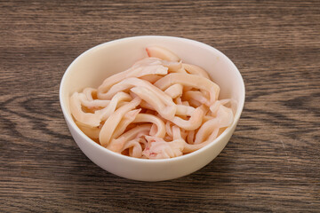 Marinated squid slices in the bowl