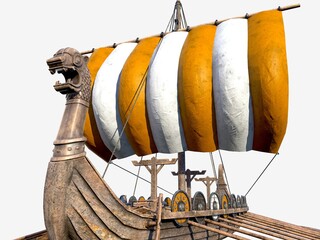 Isolated Viking Ship on White Background 3D Illustration - obrazy, fototapety, plakaty