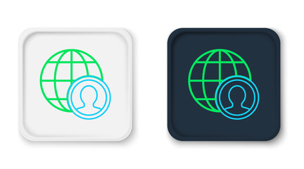 Line Globe and people icon isolated on white background. Global business symbol. Social network icon. Colorful outline concept. Vector