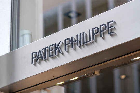 Hamburg, Germany - March 28, 2021: Patek Philippe signage. Patek Philippe and Co. is a Swiss Genevan luxury watch manufacturer