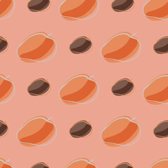 Organic seamless pattern with tasty orange and brown abstract peach ornament. Pink background.