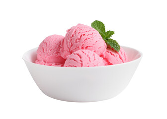 ice cream scoops in white cup on white background