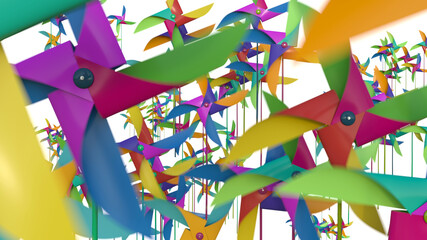 Plenty of Colorful Pinwheels on White Background 3D Rendering