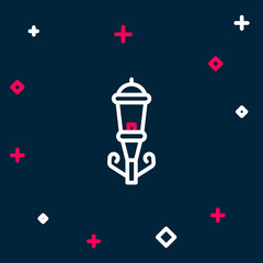 Line Vintage street light icon isolated on blue background. Colorful outline concept. Vector