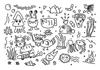Freehand monster doodle in black & white