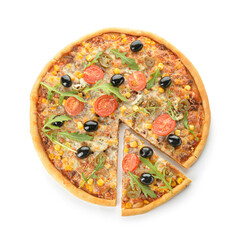 Tasty pizza on white background