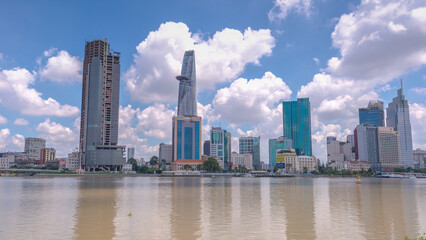 Fototapeta na wymiar Time: June 27, 2021. Location: Ho Chi Minh City. Artwork: Ho Chi Minh city skyline panorama
