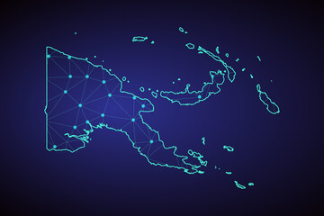 Map of Papua new guinea. Wire frame 3D mesh polygonal network line, design sphere, dot and structure. communications map of Papua new guinea. Vector Illustration EPS10. - Vector