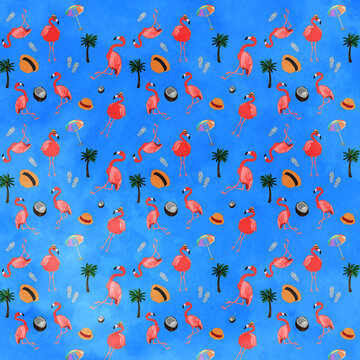 Flamingo illustration pattern with summer image blue