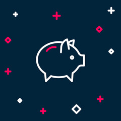 Line Piggy bank icon isolated on blue background. Icon saving or accumulation of money, investment. Colorful outline concept. Vector