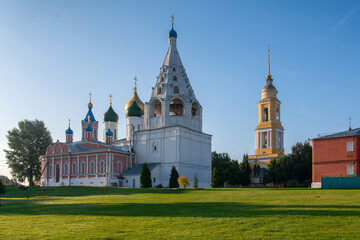 Fototapeta na wymiar Tikhvinskaya church (1776) and bell tower of Novo-Golutvin monastery. Kolomna, Moscow Oblast, Russia.