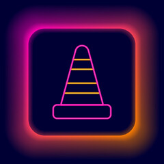 Glowing neon line Traffic cone icon isolated on black background. Colorful outline concept. Vector