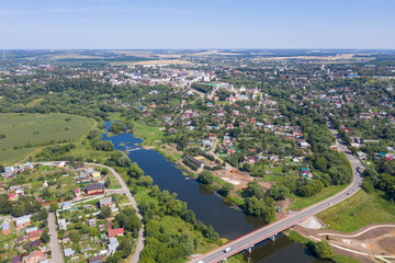 Fototapeta na wymiar Aerial view of Zaraysk town and Osetr river. Moscow Oblast, Russia.