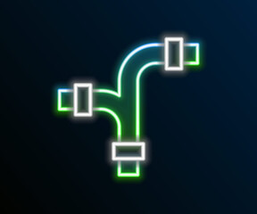 Glowing neon line Industry metallic pipe icon isolated on black background. Plumbing pipeline parts of different shapes. Colorful outline concept. Vector
