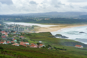 High angle view of the Frouxeira or Valdoviño beach in A Coruña Province, Galicia, Spain. Atlantic Ocean.