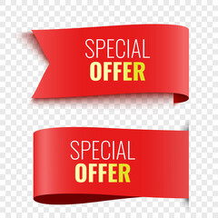 Two special offer tags. Red labels. Sale banners. Vector illustration.