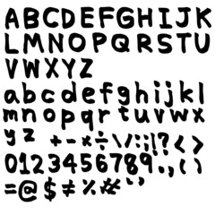 Set of letters.Hand drawn alphabet.English font and number.Vector illustration.Sign, symbol, icon or logo.Flat design.Typography modern design.Black ink brush.