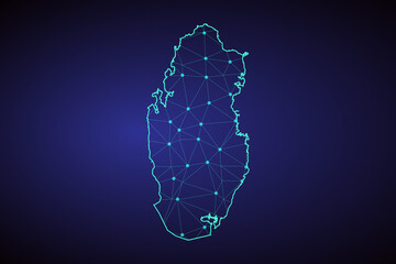 Map of Qatar. Wire frame 3D mesh polygonal network line, design sphere, dot and structure. communications map of Qatar. Vector Illustration EPS10. - Vector