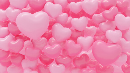 3d rendering illustration of pink heart shapes abstracton on pink background for love, wedding and valentine's day.