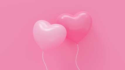 3d rendering illustration of heart pink balloon on pink background for love, wedding, valentine's day, anniversary.