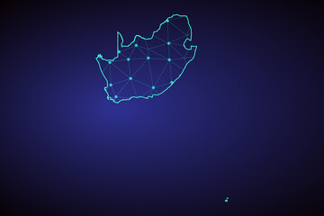 Map of South Africa. Wire frame 3D mesh polygonal network line, design sphere, dot and structure. communications map of South Africa. Vector Illustration EPS10. - Vector
