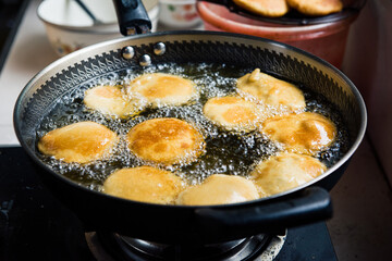 traditional food fried sugar cake with dough