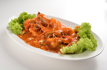 stir fried big tiger prawn seafood with chilli crab spicy red sauce asian halal menu