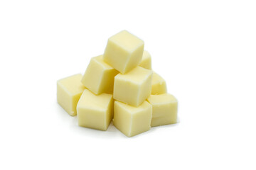 Cheese cubes isolated on white background