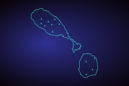 Map of Saint Kitts and Nevis. Wire frame 3D mesh polygonal network line, design sphere, dot and structure. communications map of Saint Kitts and Nevis. Vector Illustration EPS10.
