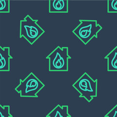 Line Fire in burning house icon isolated seamless pattern on blue background. Vector