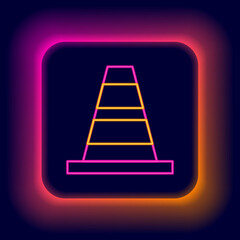 Glowing neon line Traffic cone icon isolated on black background. Colorful outline concept. Vector