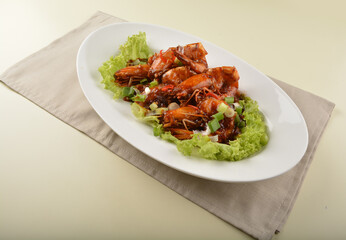 asan chef stir fried big tiger prawn in sweet mamak sauce nonya har lok asian halal menu