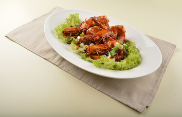 asan chef stir fried big tiger prawn in sweet mamak sauce nonya har lok asian halal menu