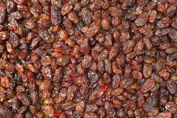 Dried raisins with top view.