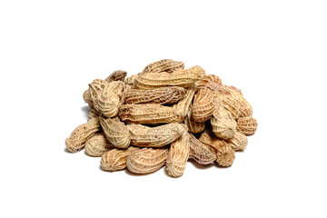 Peanuts in closeup isolated on white background 