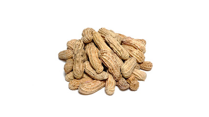 Peanuts in closeup isolated on white background	