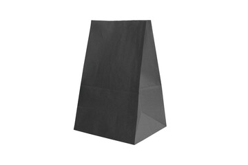 Black paper bag isolated on white background.