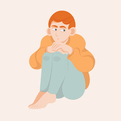 Vector image of the character. Sad lonely boy or girl. Negative feelings.