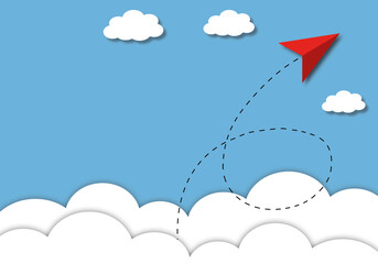 Red arrow with white clouds rising up as metaphor for business and financial growth, Success and financial developing, Business growth concept, paper cut style.