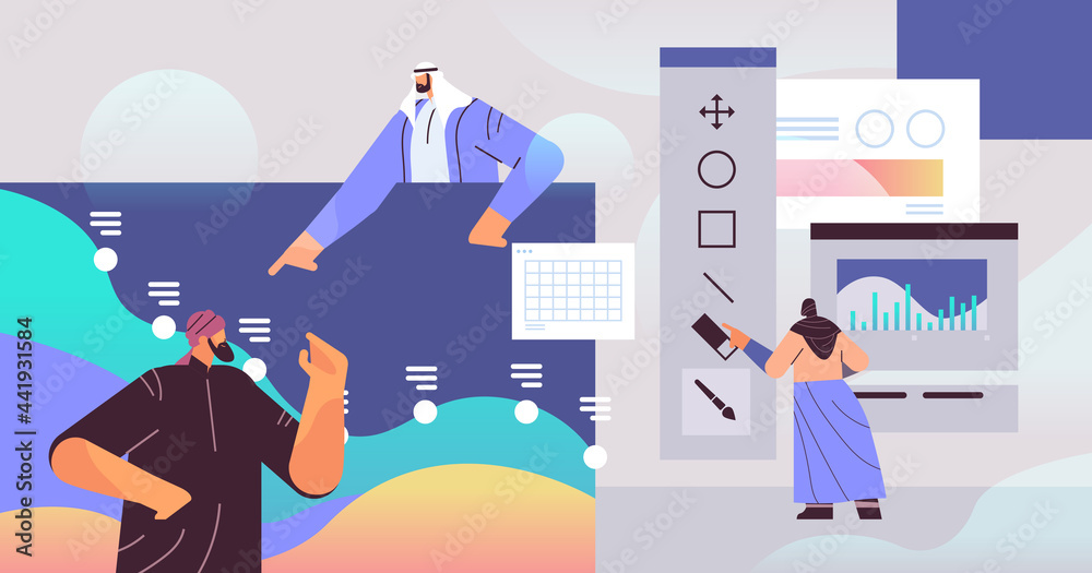 Poster arabic designers team creating website user interface graphic design ui creative service concept