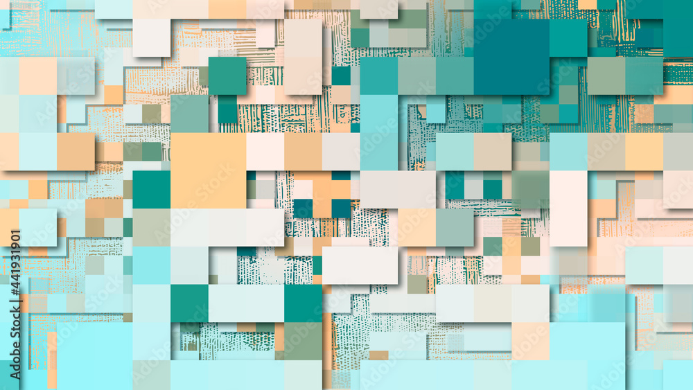 Fototapete ocean floor abstract 3d urban backdrop, pixel art technology or web pattern background. random color