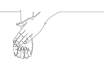 Continuous one line of beautiful hands in silhouette on a white background. Linear stylized.Minimalist. Beauty salon concept