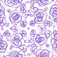 Seamless pattern. Blue, lilac spirals, circles, helical lines, floral motif, baroque. Abstract curves shapes on a black background.