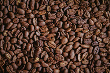 Close up of roasted coffee beans background