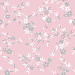 seamless pattern of flowers, branches and leaves