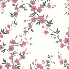 seamless pattern of flowers, branches and leaves